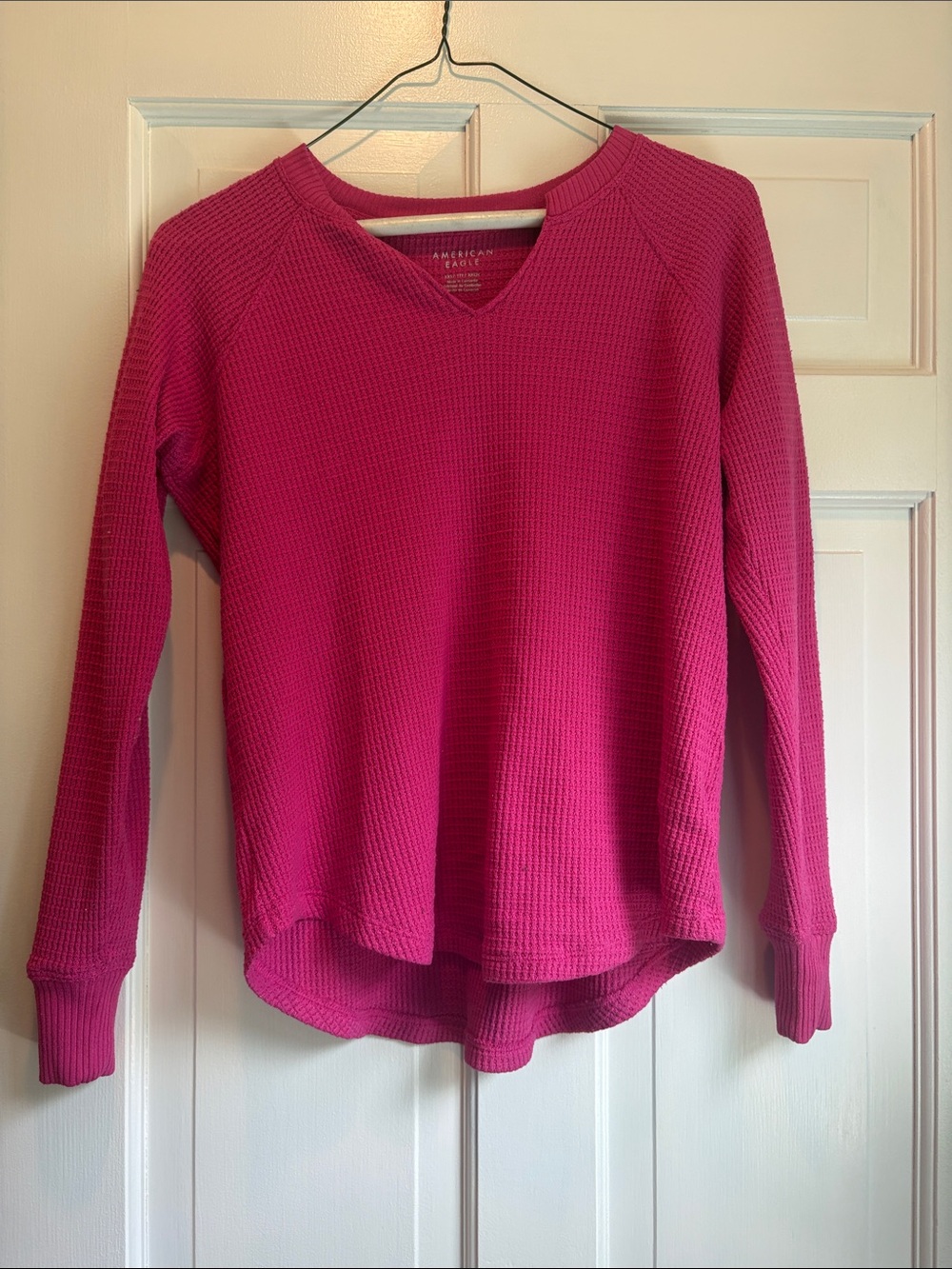 American Eagle Waffle Knit Pullover Pajama Top- Hot Pink
